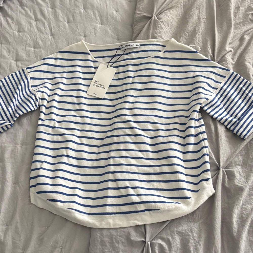 Zara Nautical Blue and White Striped Tee